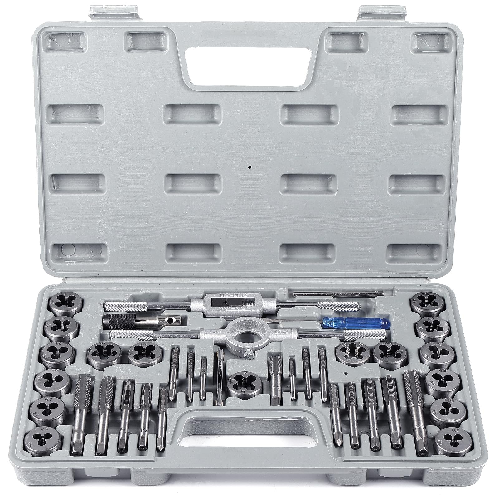 – 40PCS Tap and Die Set, M3-M12 Tungsten Alloy Steel Metric Tap and Die Kit, Taper Drill Threading Kit with Tap Wrench, Metric and SAE Die and Tap Set for Cutting External and Internal Thread