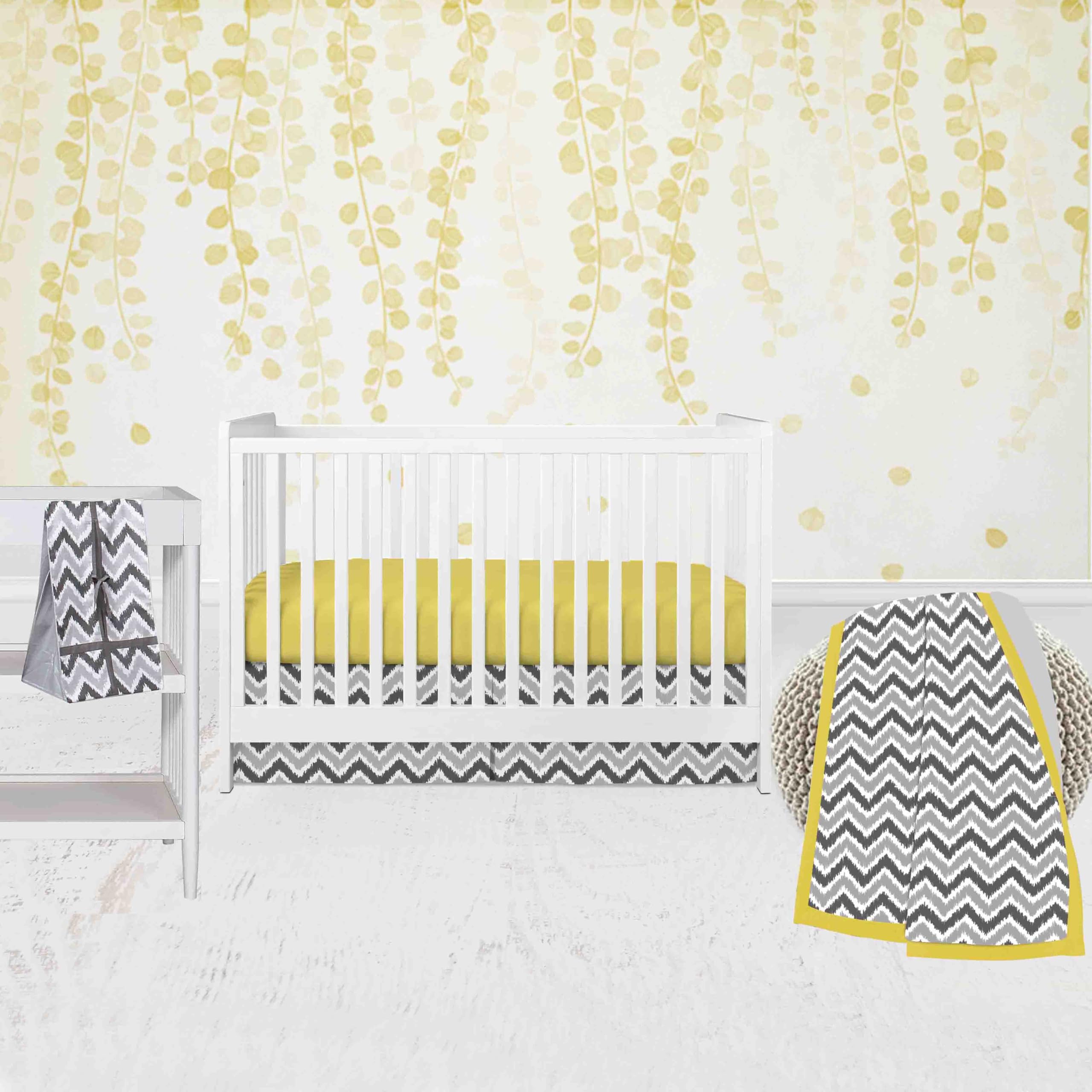 Bacati - Ikat Dots Giraffe Yellow Grey Neutral 4 pc Crib Set with Muslin Sleeping Sack