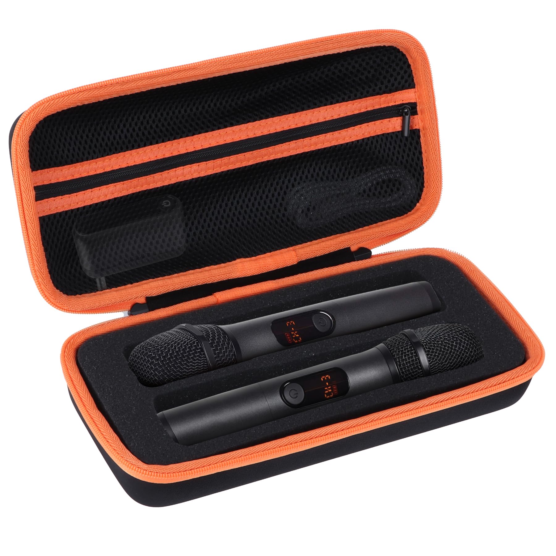 Dur Étui de Protection Compatible avec JBL PartyBox 2 Microphones numériques (Noir + Orange Zip)