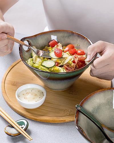 Miniatura 8 de HENXFEN LEAD Juego de cuencos japoneses para fideos ramen de 2 a 30 onzas, cuencos grandes de ensalada de porcelana con palillos, cucharas de sopa y