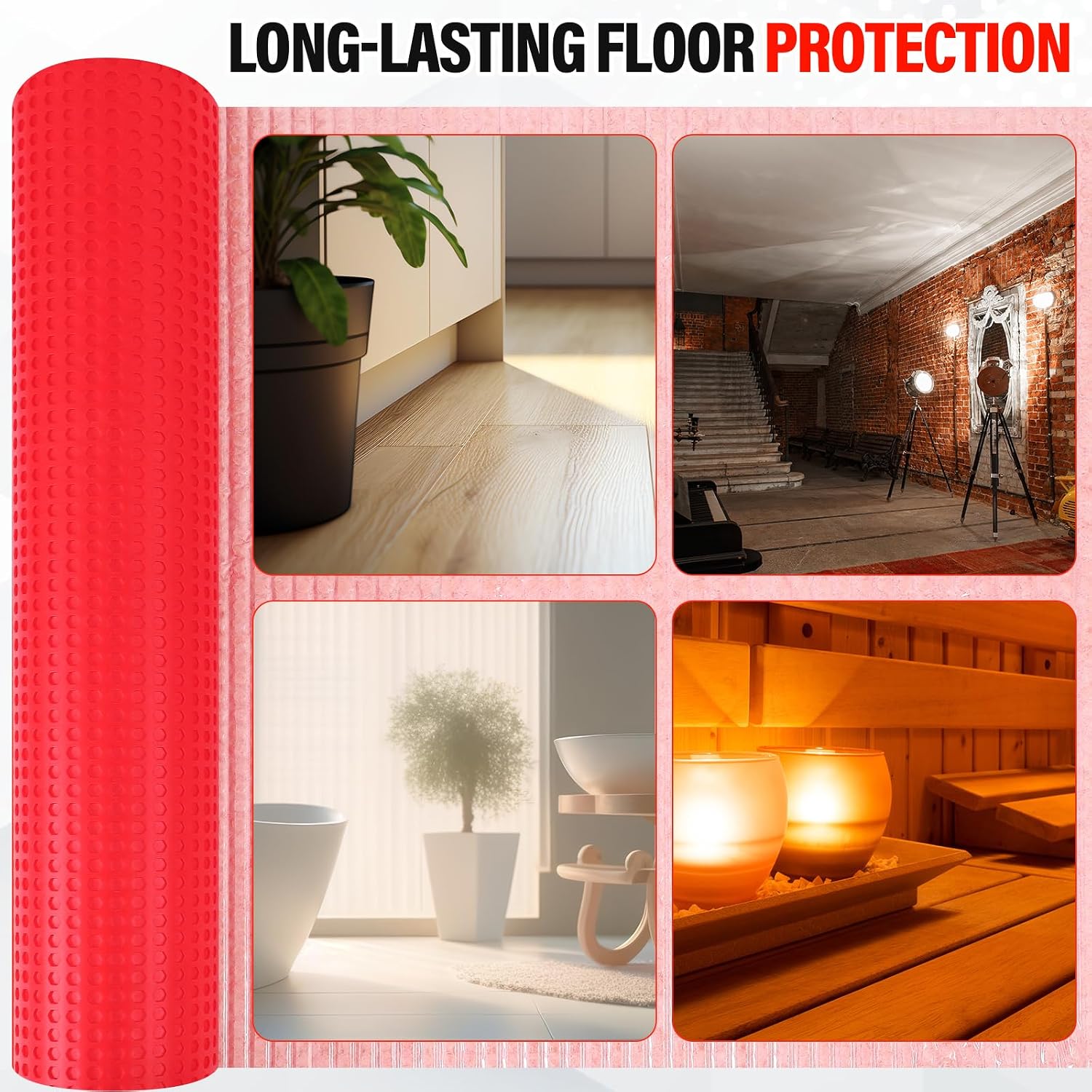Drydiet Uncoupling Membrane for Tile Floor Self-Adhesive Tile 1/8''(3.3mm) Uncoupling Membrane Waterproof Crack Prevention Anti Fracture Floor Underlayment for Bathroom Kitchen(54sqft,Red)