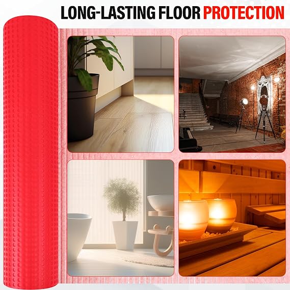 Drydiet Uncoupling Membrane for Tile Floor Self-Adhesive Tile 1/8''(3.3mm) Uncoupling Membrane Waterproof Crack Prevention Anti Fracture Floor Underlayment for Bathroom Kitchen(54sqft,Red)