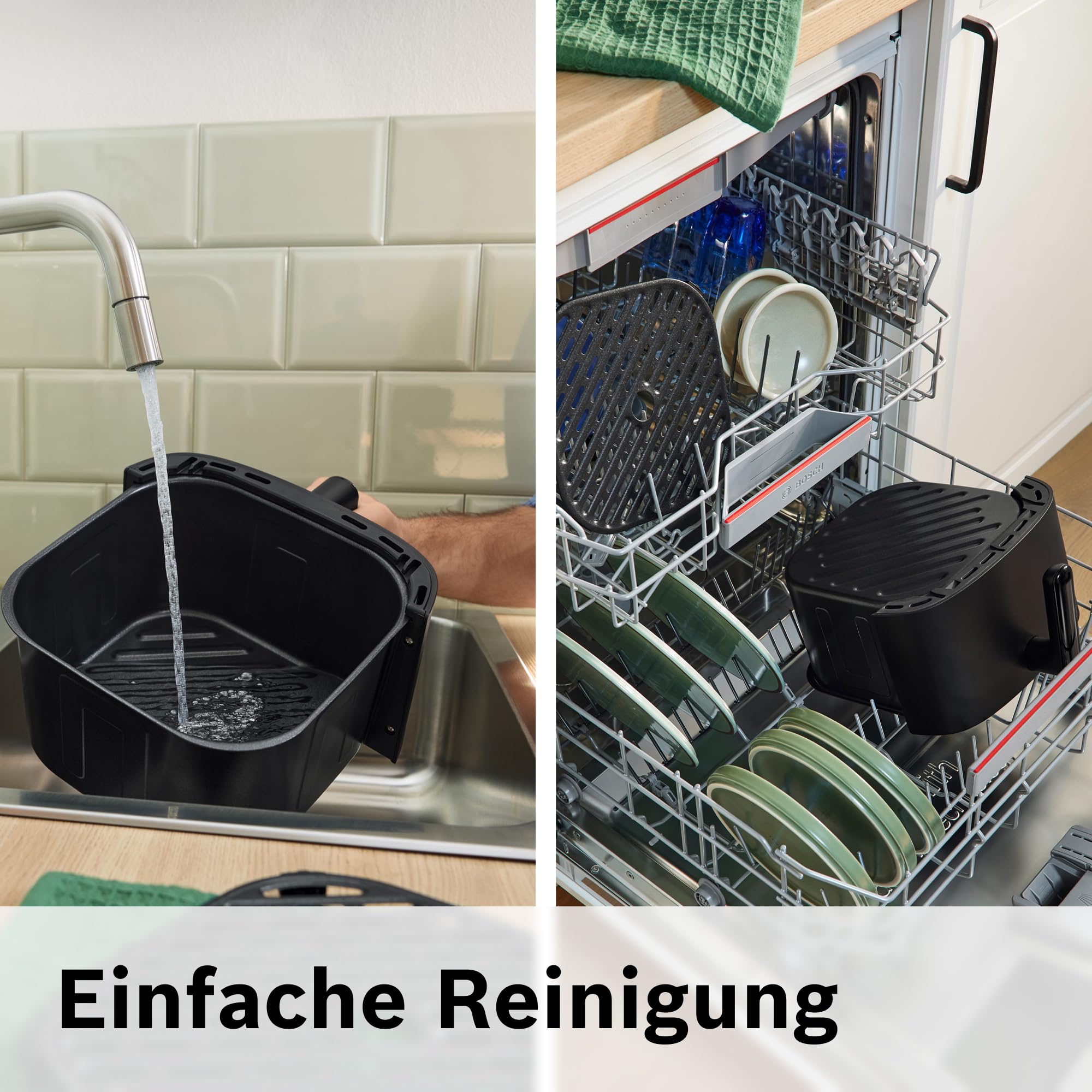 Bosch Heißluftfritteuse Serie 4, XL Air Fryer, schwarz, 6,1 L Fassungsvermögen, 7 Voreinstellungen, Auftau- und Warmhaltefunktion, Touchscreen, bis zu 60% schnelleres Kochen, MAF462B0