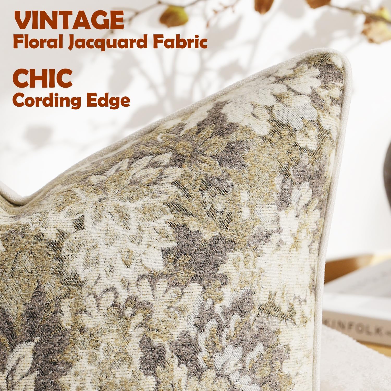 Pack of 2 Vintage Floral Pillow Covers 12x20 Boho Farmhouse Accents Chenille Rectangular Lumbar Decorative Throw Pillow Cases for Living Room Couch Bed Home Decor, Beige - Image 3