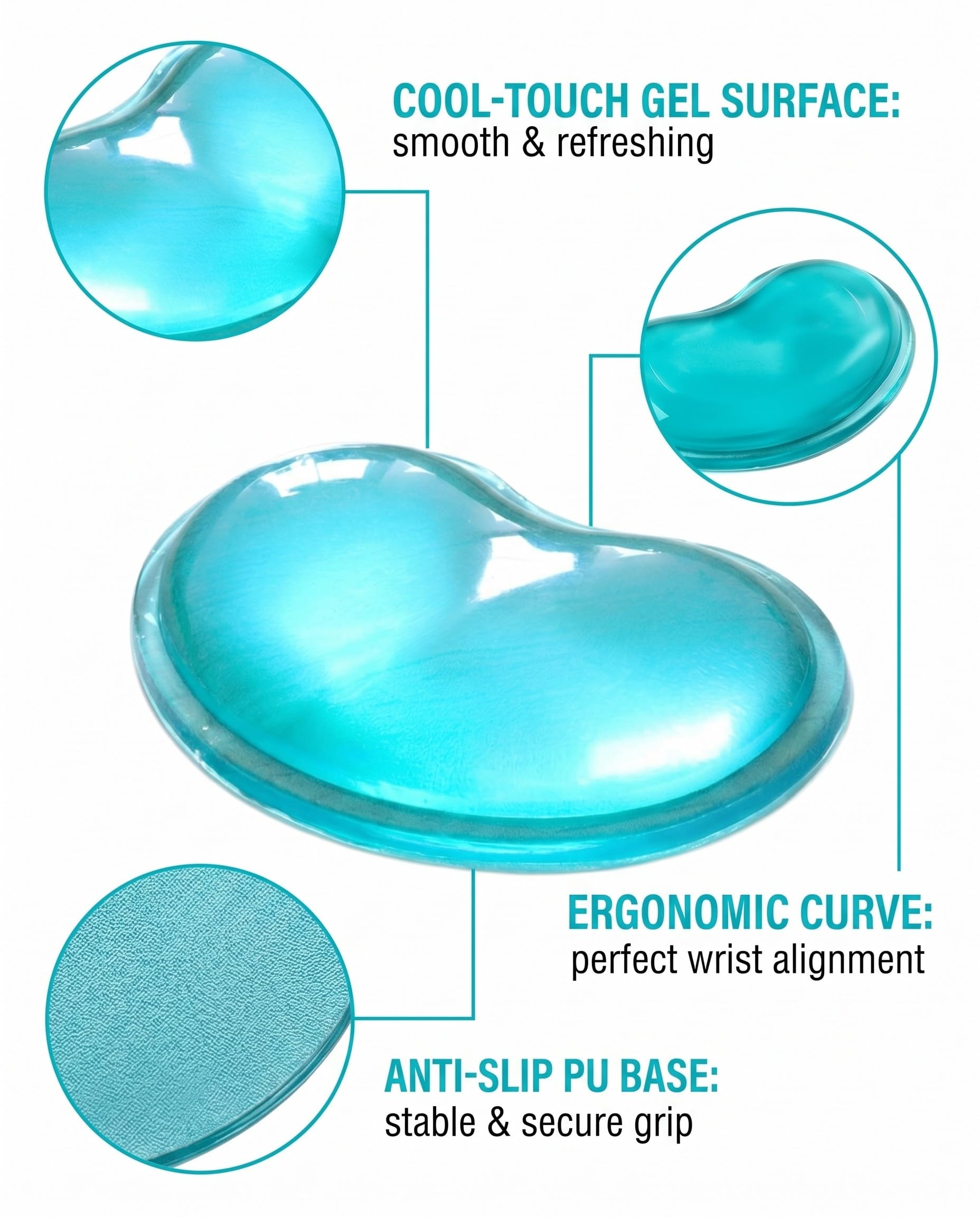 Poggiapolsi Crystals Gel Ergonomico 2 Pezzi, Tappetino Mouse a Forma di Cuore Morbido Cuscino per Polso Viola Verde