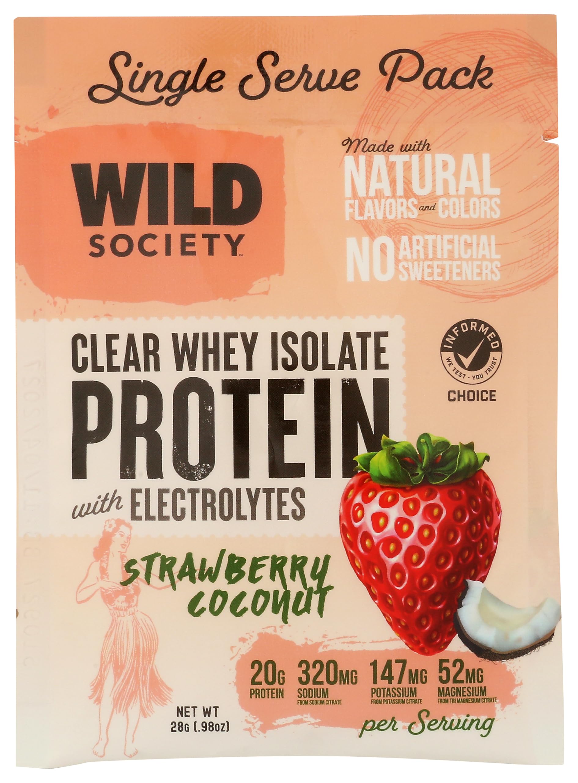 Wild Society Nutrition Strawberry Coconut Clear Whey Isolate SGL, 0.96 OZ