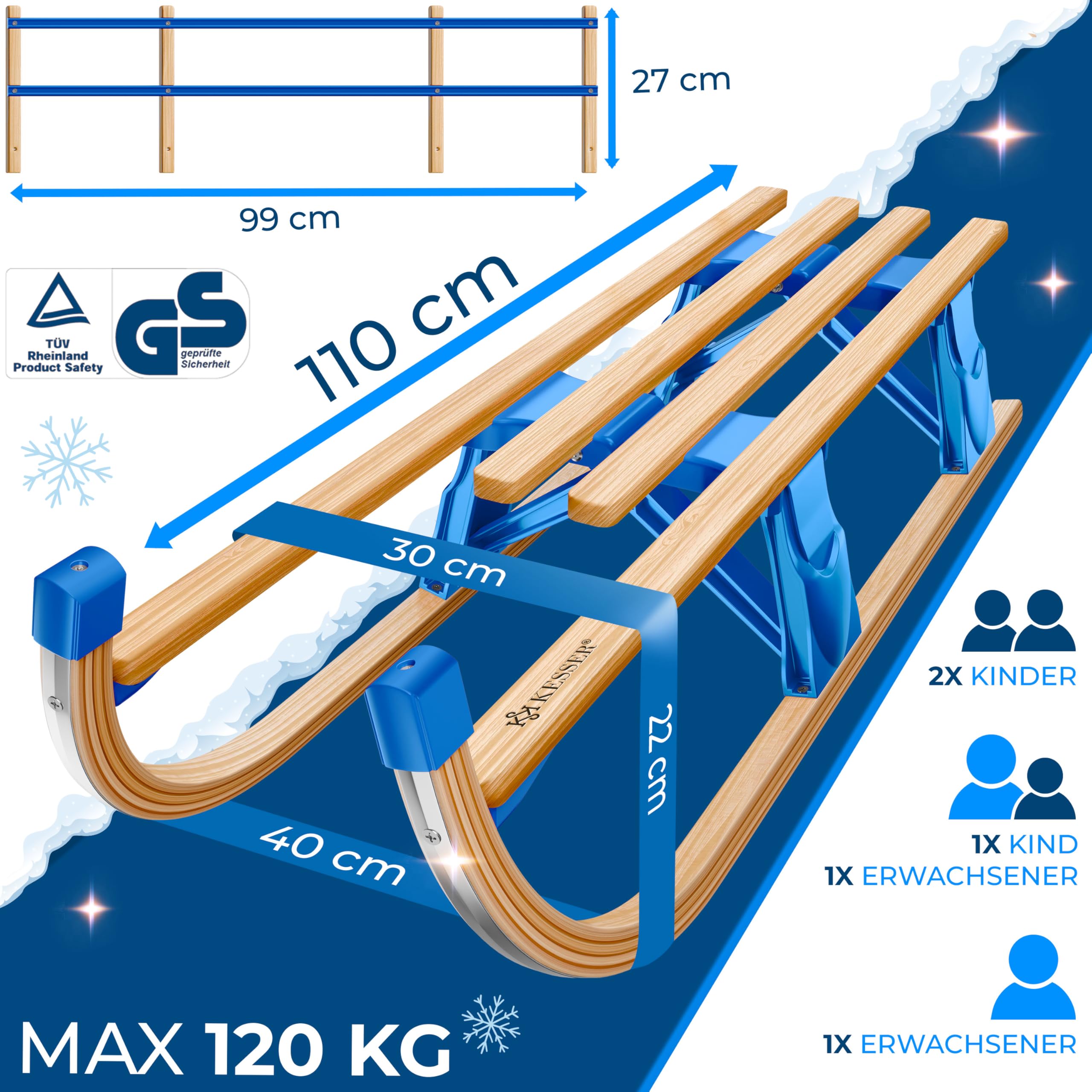 KESSER Davoser Slee, 110 cm, inklapbaar en inklapbaar, kinderslee; premium houten slee van beukenhout, metalen glijders, optioneel met rugleuning, cadeau, beuken/rood KESSER Davoser Slee, 110 cm, inklapbaar en inklapbaar, kinderslee; premium houten slee van beukenhout, metalen glijders, optioneel met rugleuning, cadeau, beuken/rood