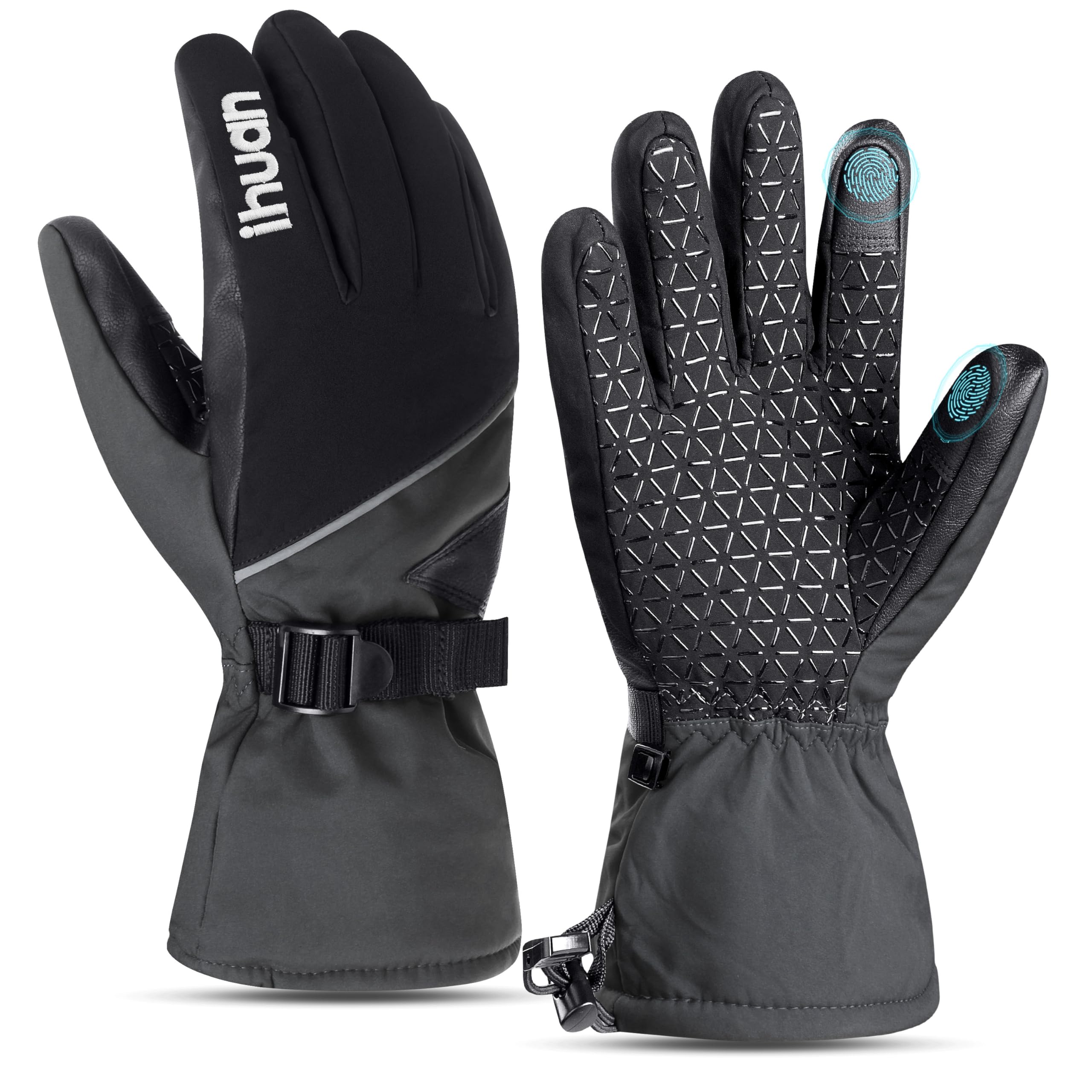 ihuan Winter Waterproof Ski Gloves Men Women, Snow Warm Cycling Cold Weather, Driving Biking Running
