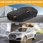 Waterproof All-Weather Universal Car Cover with Right Side Zipper, 210T-PU Black Fits for Sedan 177" to 185" Length