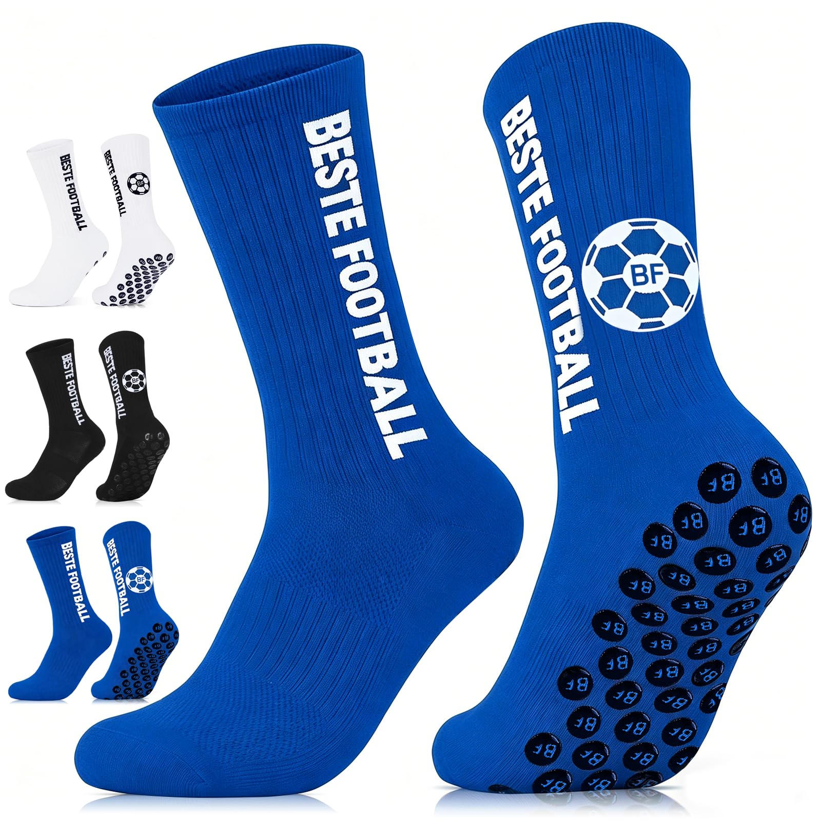 3 Paar Fußballsocken 43-46 39-42 35-38, für Herren Damen junge und Kinder | Football Socks, Grip Socken Fussball, Atmungsaktiv Rutschfeste Sportsocken für Soccer Basketball, Geschenk