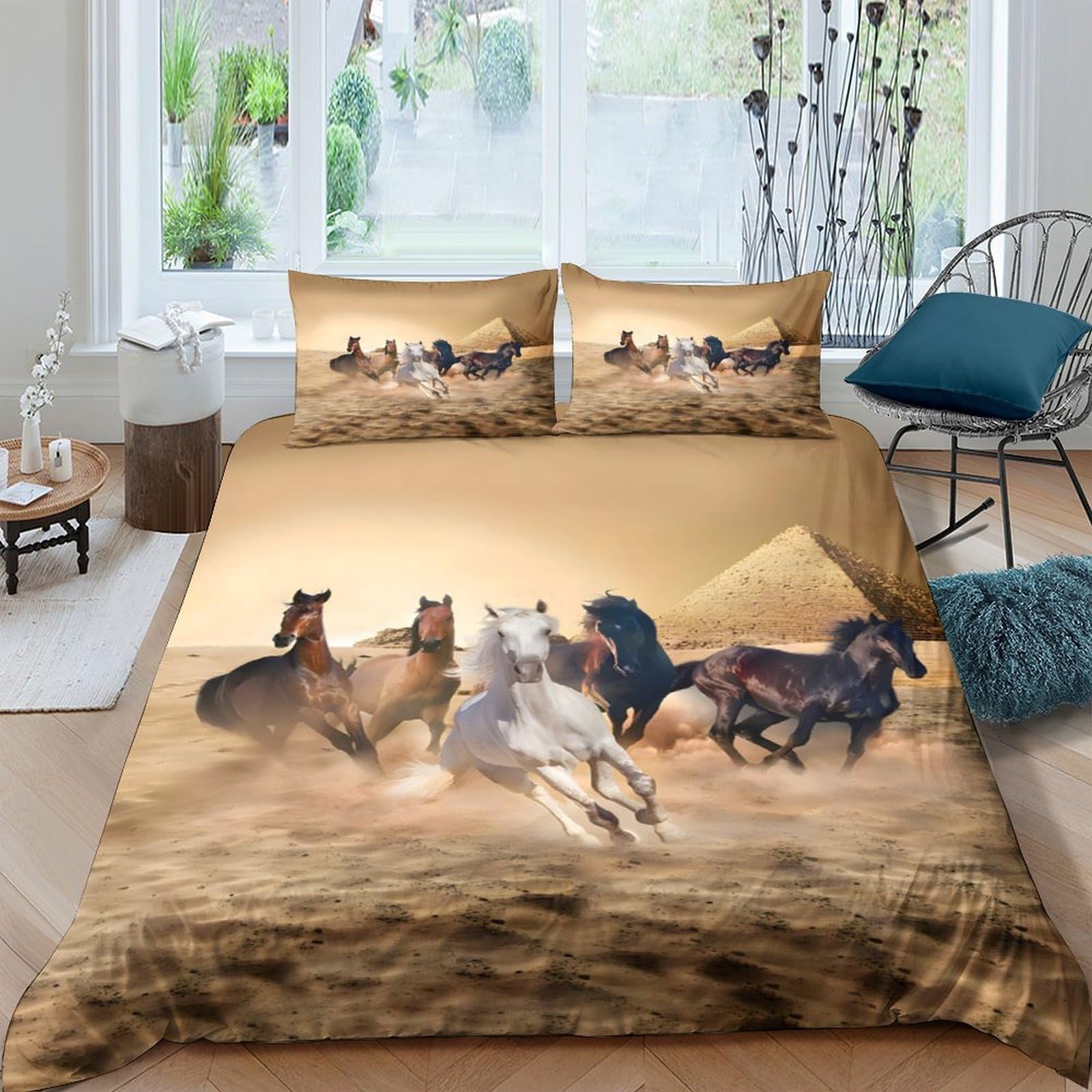 Ctjqhvkz Style-9 3D Printed Galloping Horses Fitted Sheet Microfiber Sand Brown Running Stallion Bed Cover Bedroom Decor Mattress Protector Single（135X200cm）
