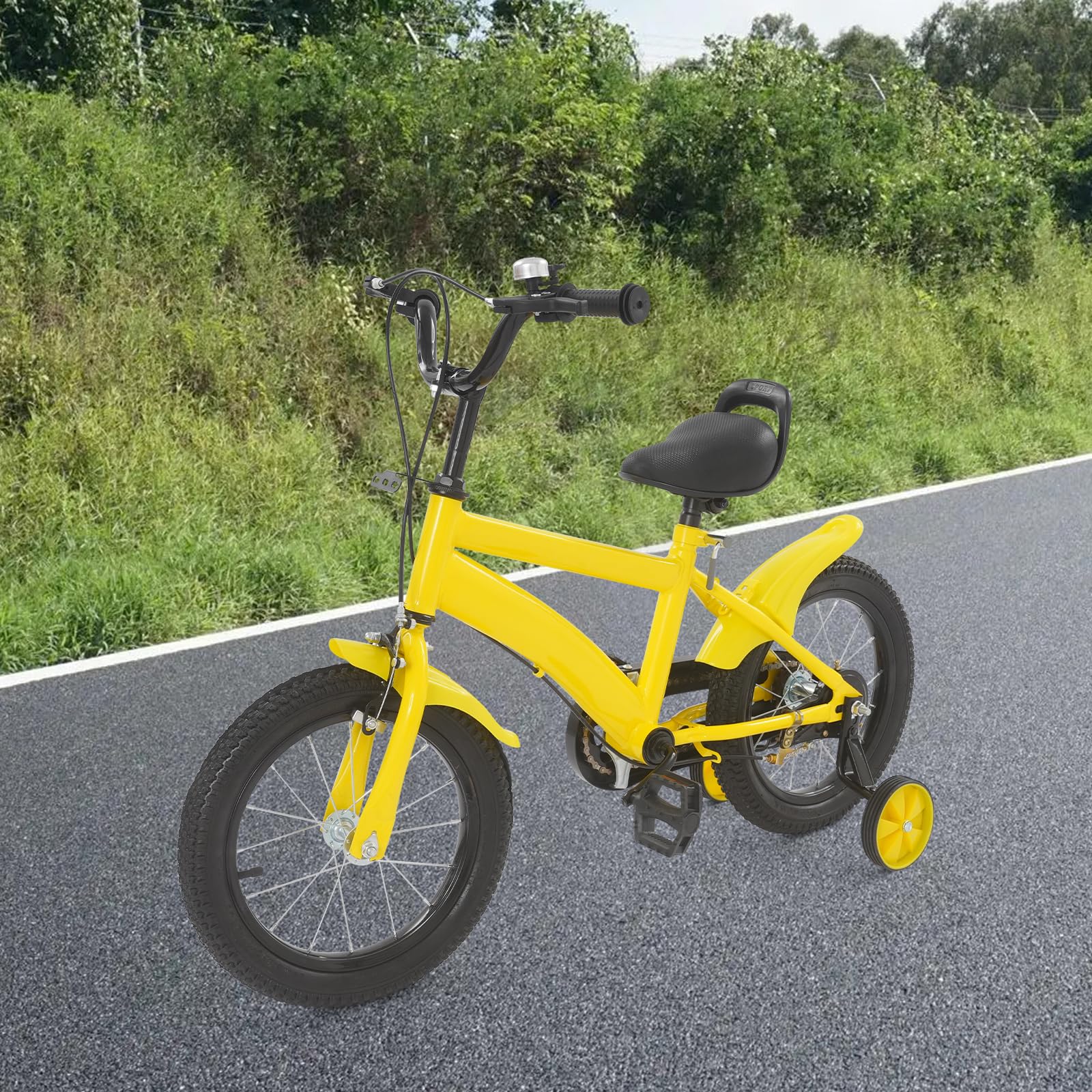 14 Zoll Kinderfahrrad mit Stützrädern - Höhenverstellbares Lernfahrrad für Kinder ab 3 Jahre mit Handbremse und Klingel für Jungen & Mädchen – Ideal zum Radfahren Lernen und als Geschenk