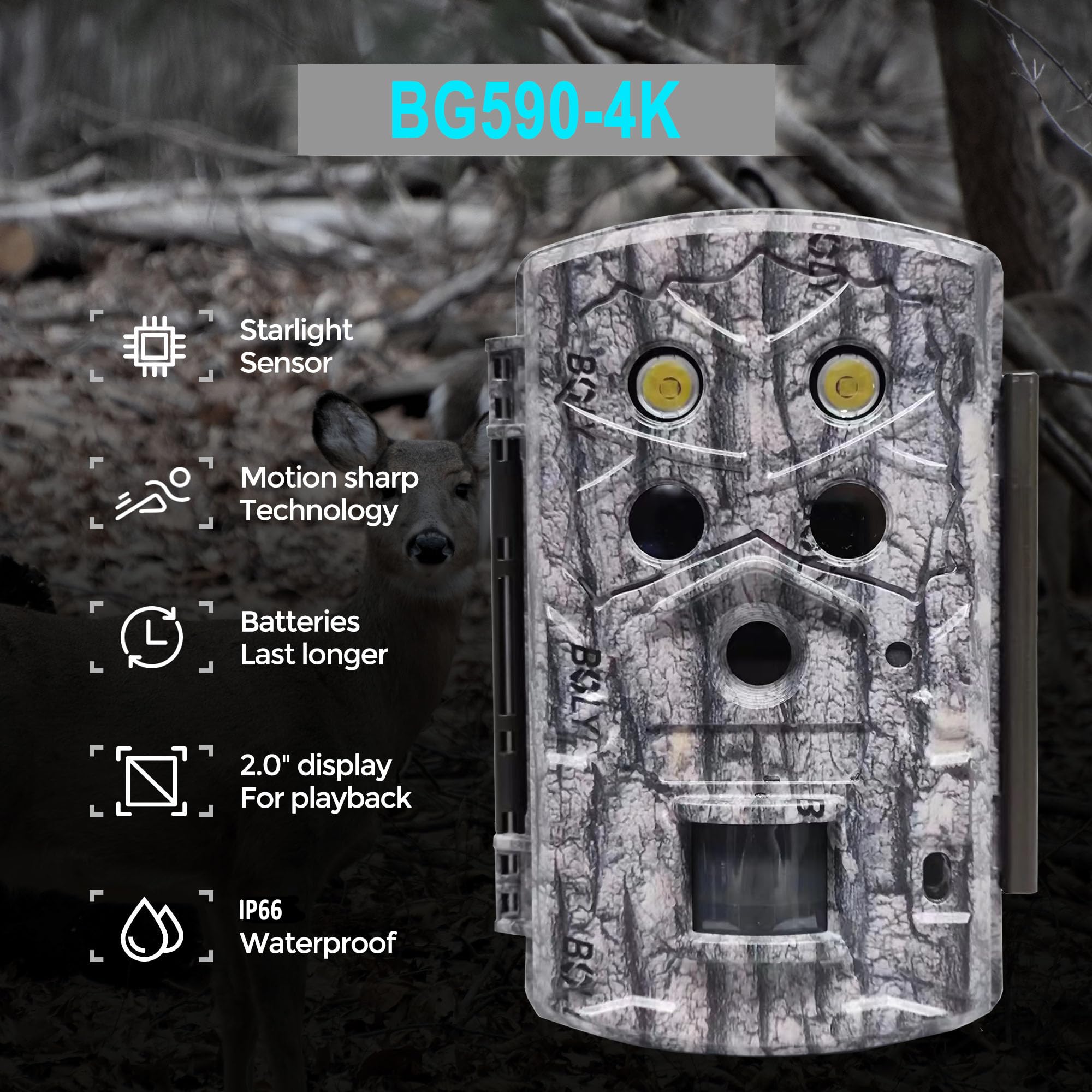 BolyGuard Wildlife Wildkamera 45 MP 4K FHD Jagdkamera 30,5 m Erfassungsreichweite 40 Stück 940 nm IR-LEDs mit Nachtversion für Wildtierüberwachung und Heimsicherheit (-4K)