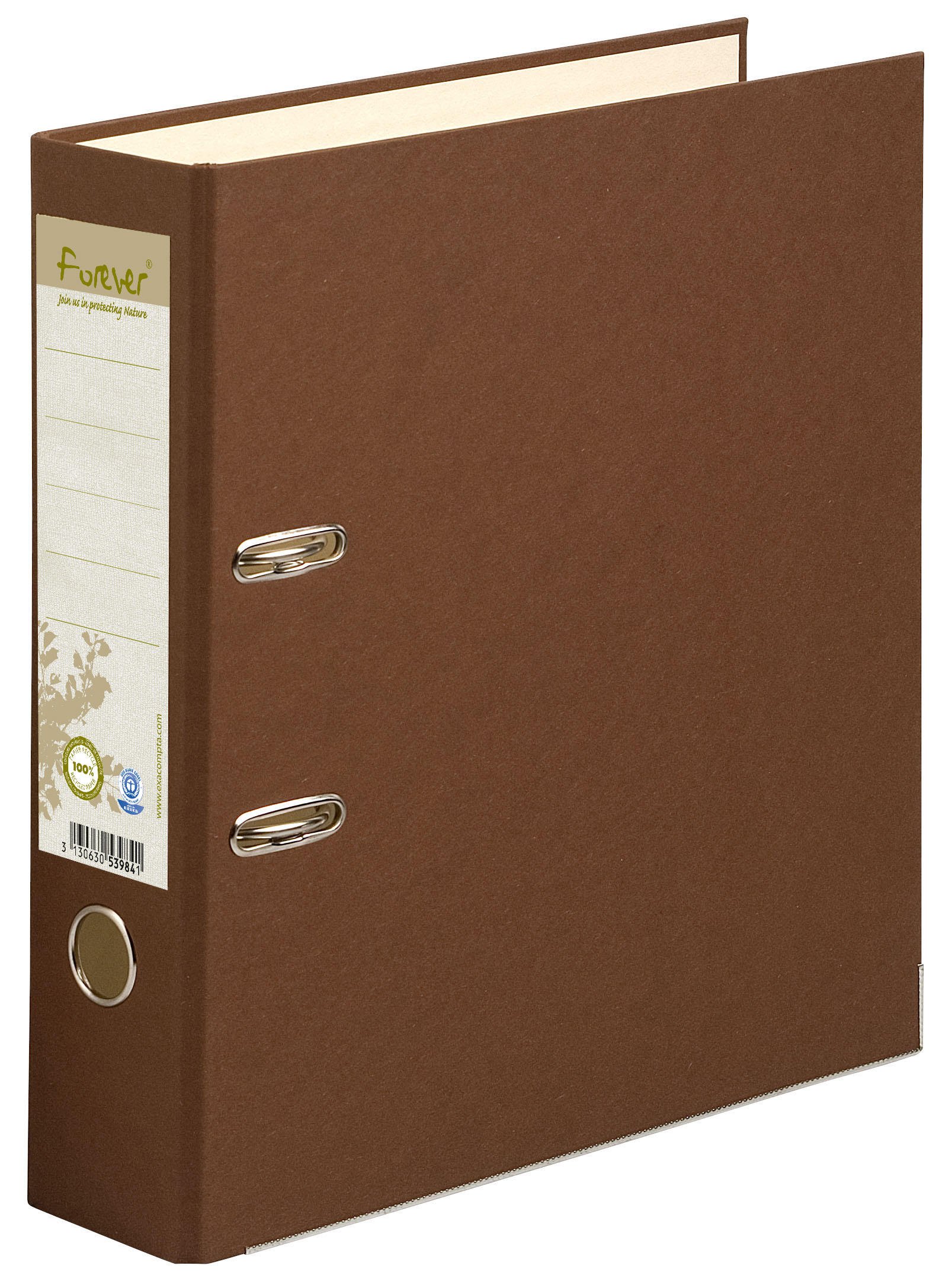 Exacompta - Ref 53984E - Forever Collection - Prem'Touch Lever Arch File - 320 x 290mm, Suitable for A4 Documents, 80mm Spine, 100% Recycled Paper - Chocolate