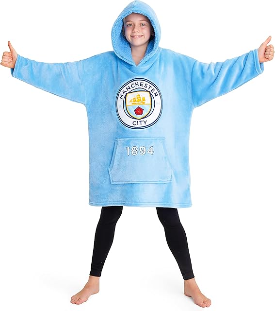 Manchester City F.C. Hoodie, Oversized Hoodie Blanket, Football Gifts for Boys Blue