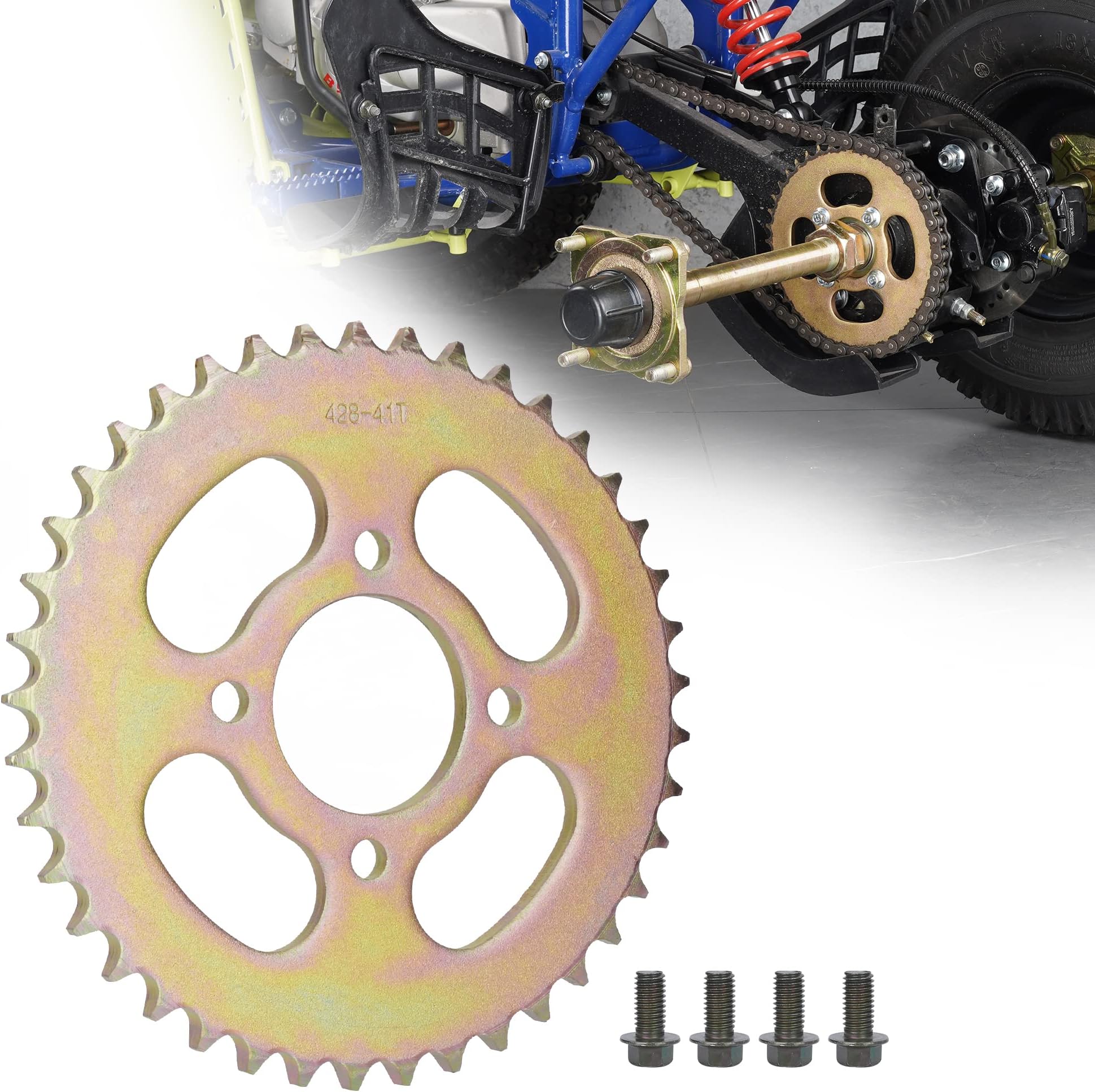 ATV Rear Sprocket 428 41T for 50cc 110cc 125cc Tao Roketa Coolster Kazuma Sunl Chinese Quads 4 Wheeler 48mm 68mm Bolt Spacing with Mounting Screws