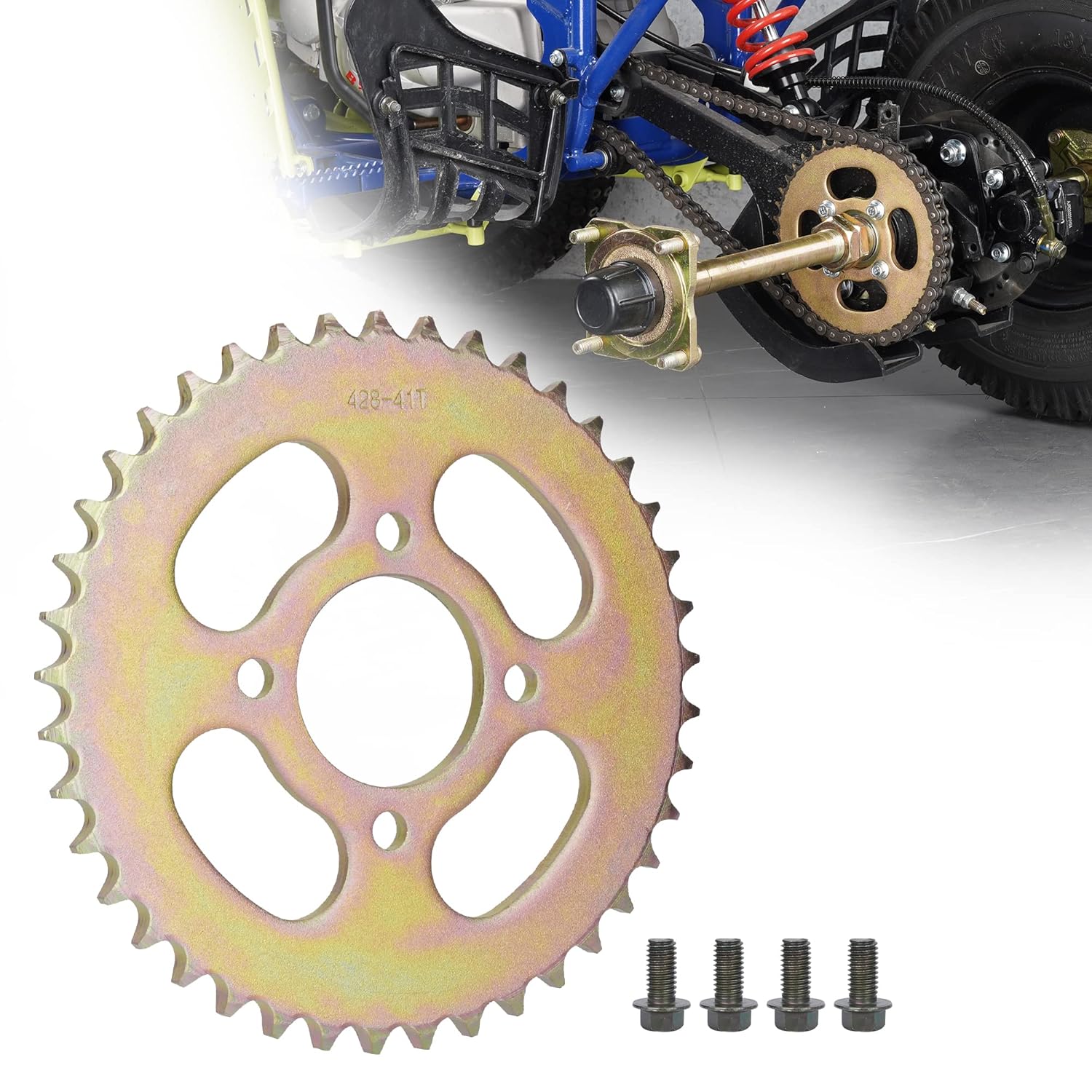 ATV Rear Sprocket 428 41T for 50cc 110cc 125cc Tao Roketa Coolster Kazuma Sunl Chinese Quads 4 Wheeler 48mm 68mm Bolt Spacing with Mounting Screws 428 41T 428 41T