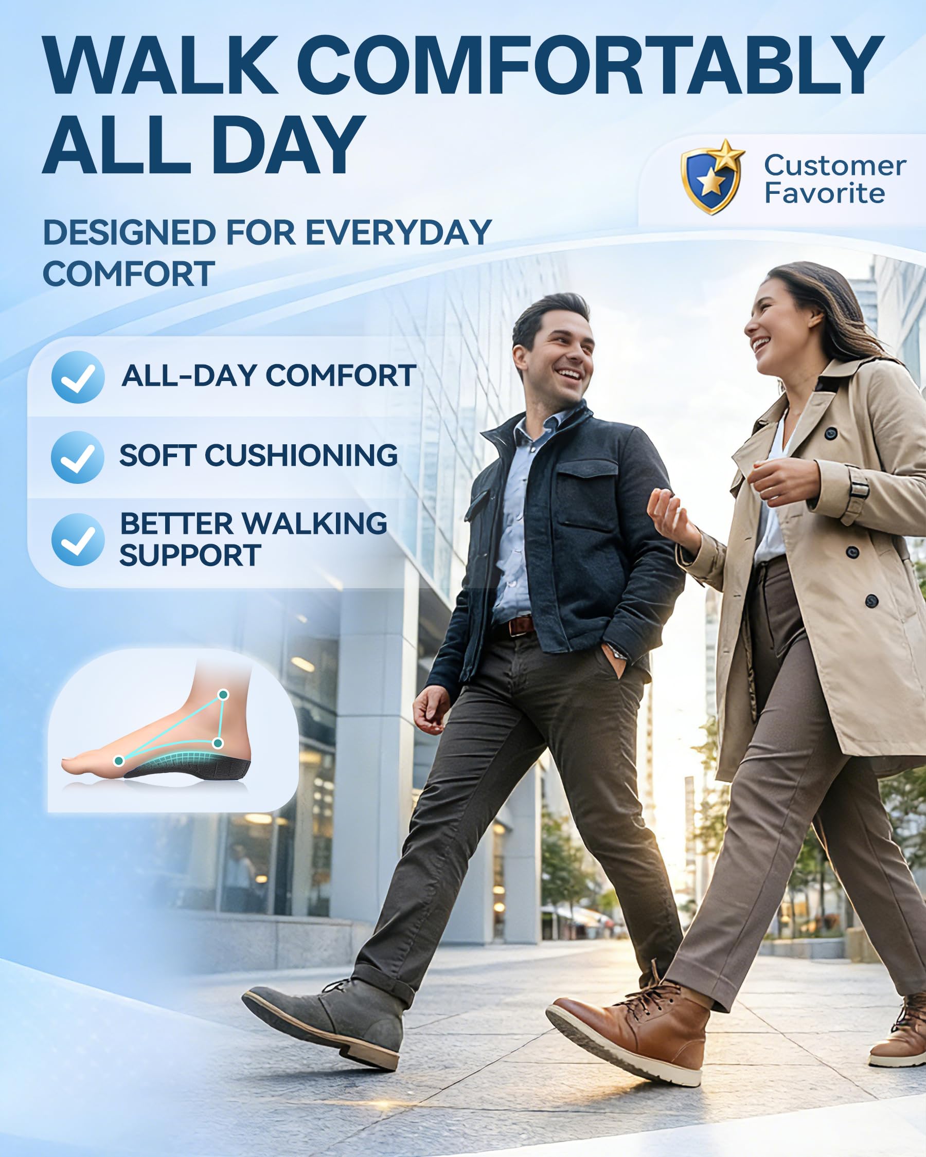 Plantillas de Zapatos de Confort Premium QBK para Hombre y Mujer, Ergonómicas con Soporte de Arco
