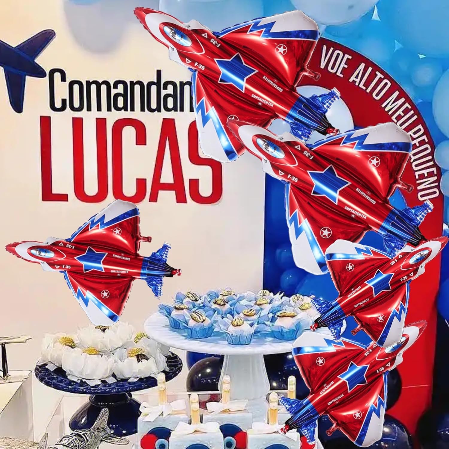 5PCS Fighter Jet Airplane Balloons,Airplane Shaped Foil Mylar Balloons for Boys and Girls Birthday Party Pilot Theme Baby Shower Decoration Supplies - Image 3