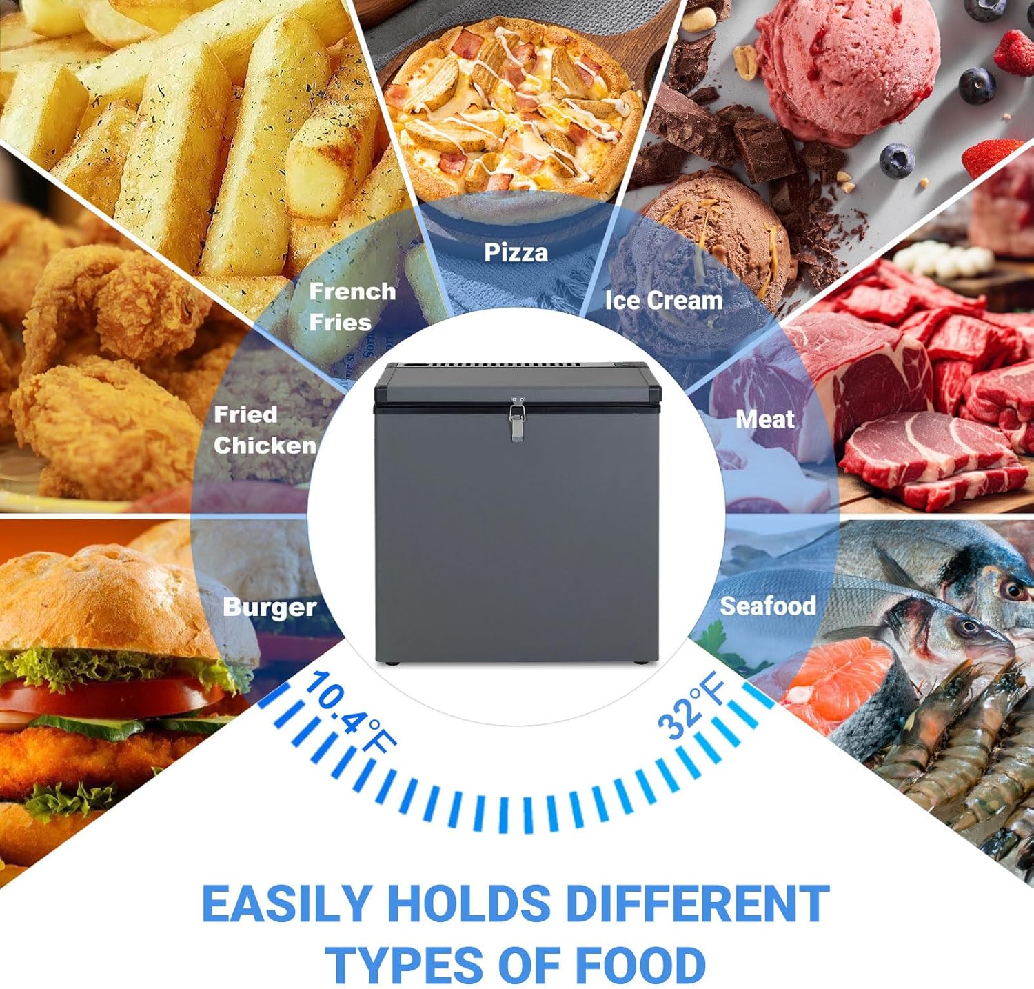 2.4 Cu.Ft Propane Freezer 3 Way Chest Freezer 110V/12V/LPG Gas Freezer, with Removable Basket Lock for Off Grid,Garage, RV,Food Truck Use