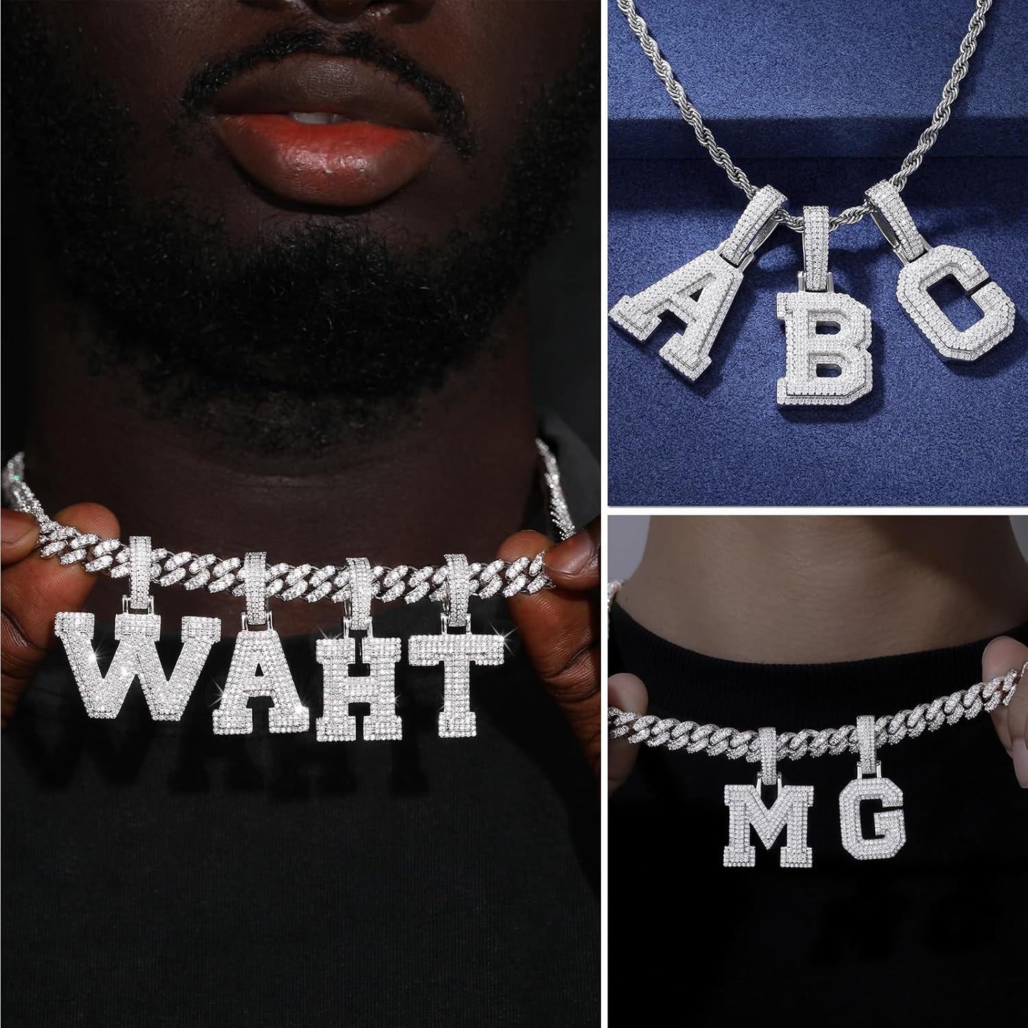 YIMERAIRE 3D Iced Out Letter Pendant Sterling Silver Moissanite Initial Letter Necklace - 925 Sterling Silver Nameplate Pendant For Men & Women - Image 6