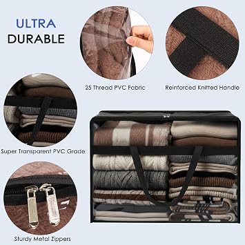 Blanket Storage Bags 4 Pack 60L Clothes Comforter Bedding Container Black