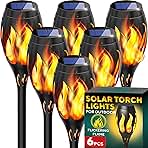 Beautiful Solar Lights for Outside 6-Pack - Premium Solar Tiki Torches with Flickering Flame - Waterproof, Auto On/Off - Perfect for Your Outdoor, Yard, Patio, Pathway & Garden