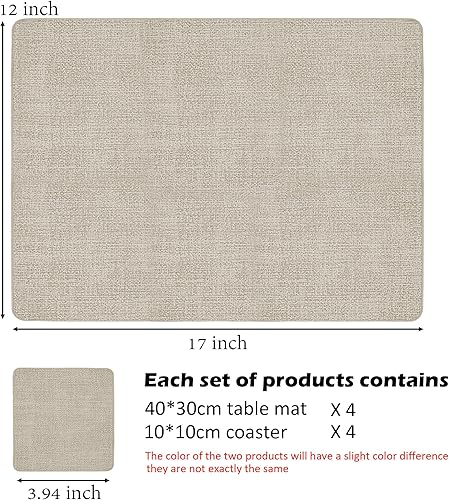 Miniatura 2 de HESSION Manteles individuales de piel sintética resistentes al calor, manteles individuales impermeables de poliuretano, 17 x 12 pulgadas, juego de