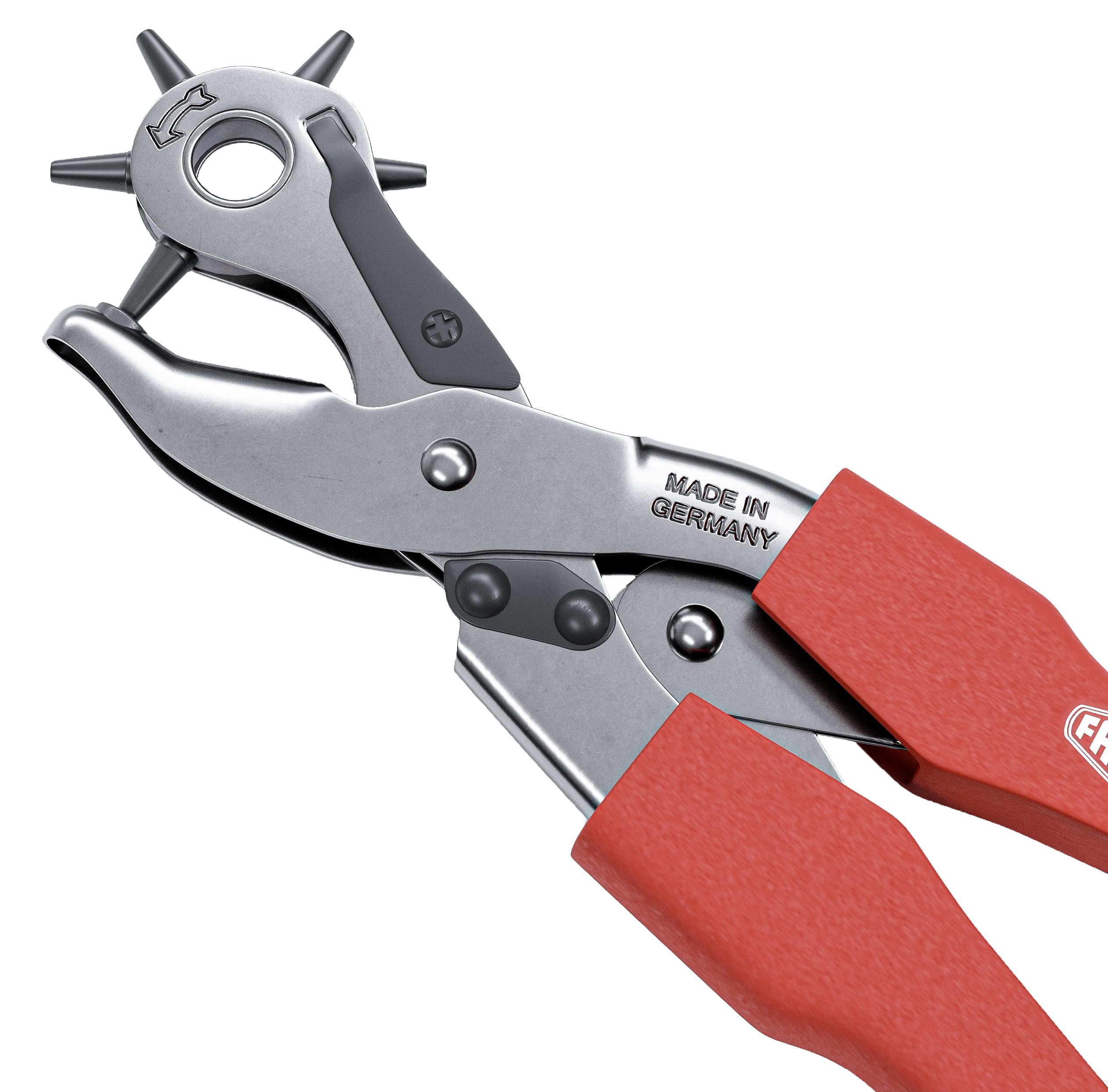 Famex 3519 - Punzonatrice a revolver con sostegno a leva, ca. 70% risparmio di forza - Pinza Fustellatrice Fori