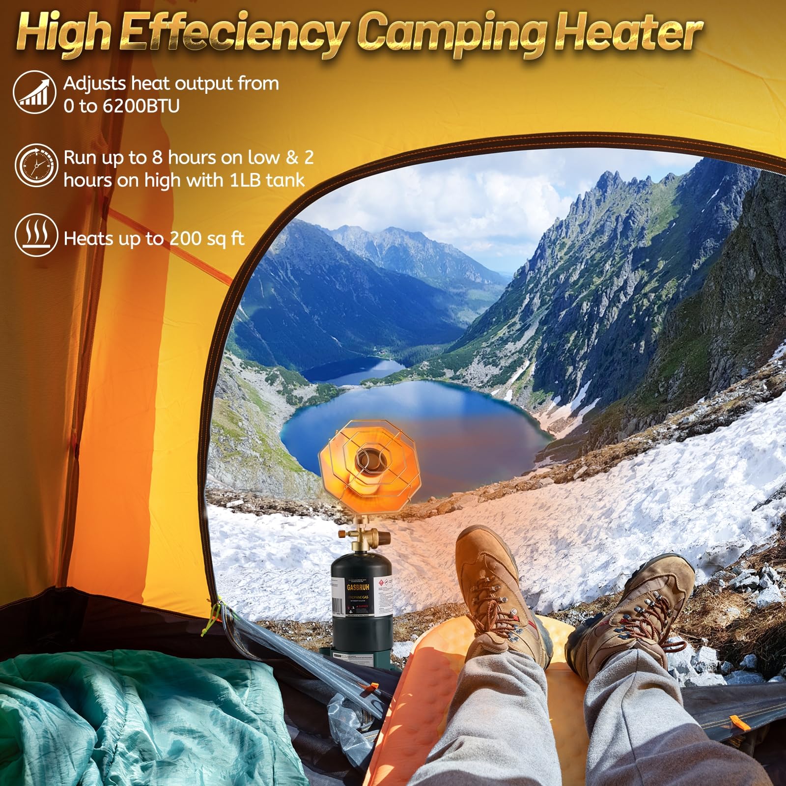 GasBRUH Portable Propane Heater with Windproof Lighter for Outdoor, Camping, Fishing, 6200BTU Outdoor Cordless Gas Heater for Camping,Hunting,Tents(TANK not Included) - 5