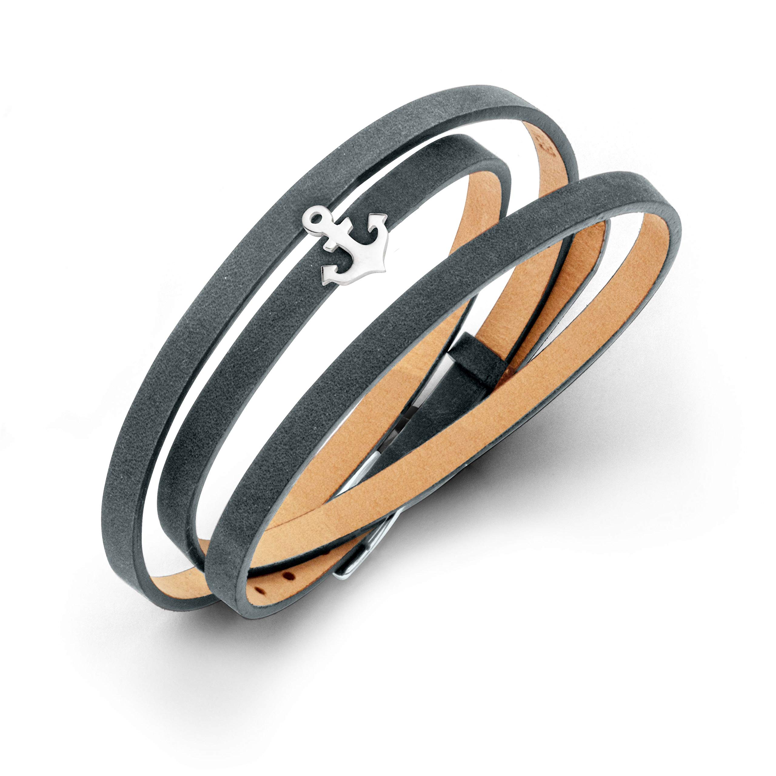 DUR Lederarmband Anker mit 925 Sterling Silber Element, Länge: 58 cm, Grau-Blau, A1653.ANKER