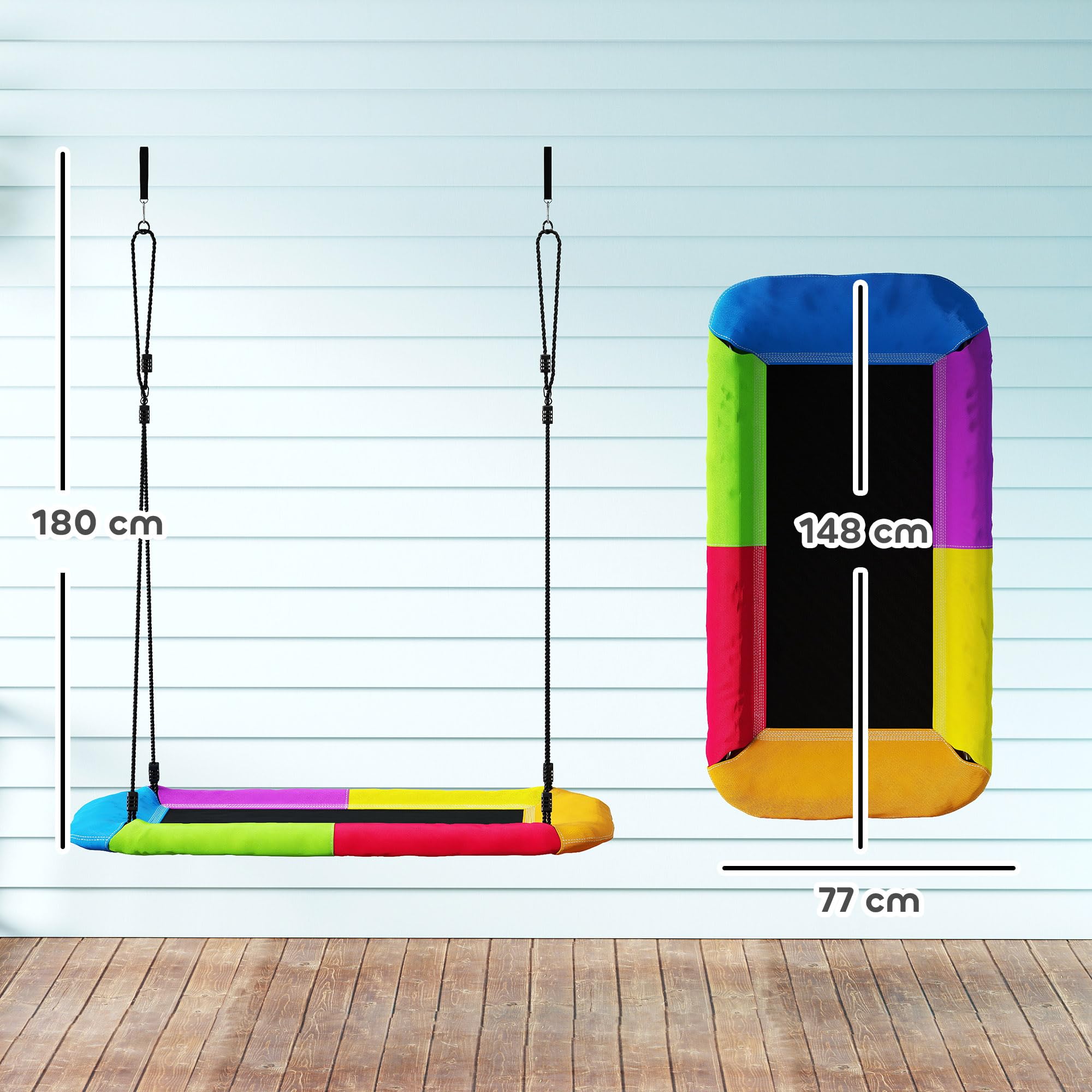 AIYAPLAY Columpio nido, altura ajustable, 148 x 77 cm, hasta 300 kg, columpio de jardín con cuerdas ajustables, columpio para niños de 3 a 8 años, para niños de 3 a 8 años, para exterior e interior