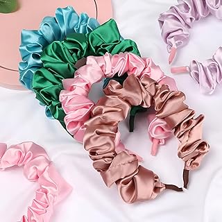 شريط راس قماشي - تصميم انيق قابل للطي بلون سادة، اكسسوار شعر مثالي للنساء لتعزيز مظهرك دون عناء (4 قطع باللون الموضح)