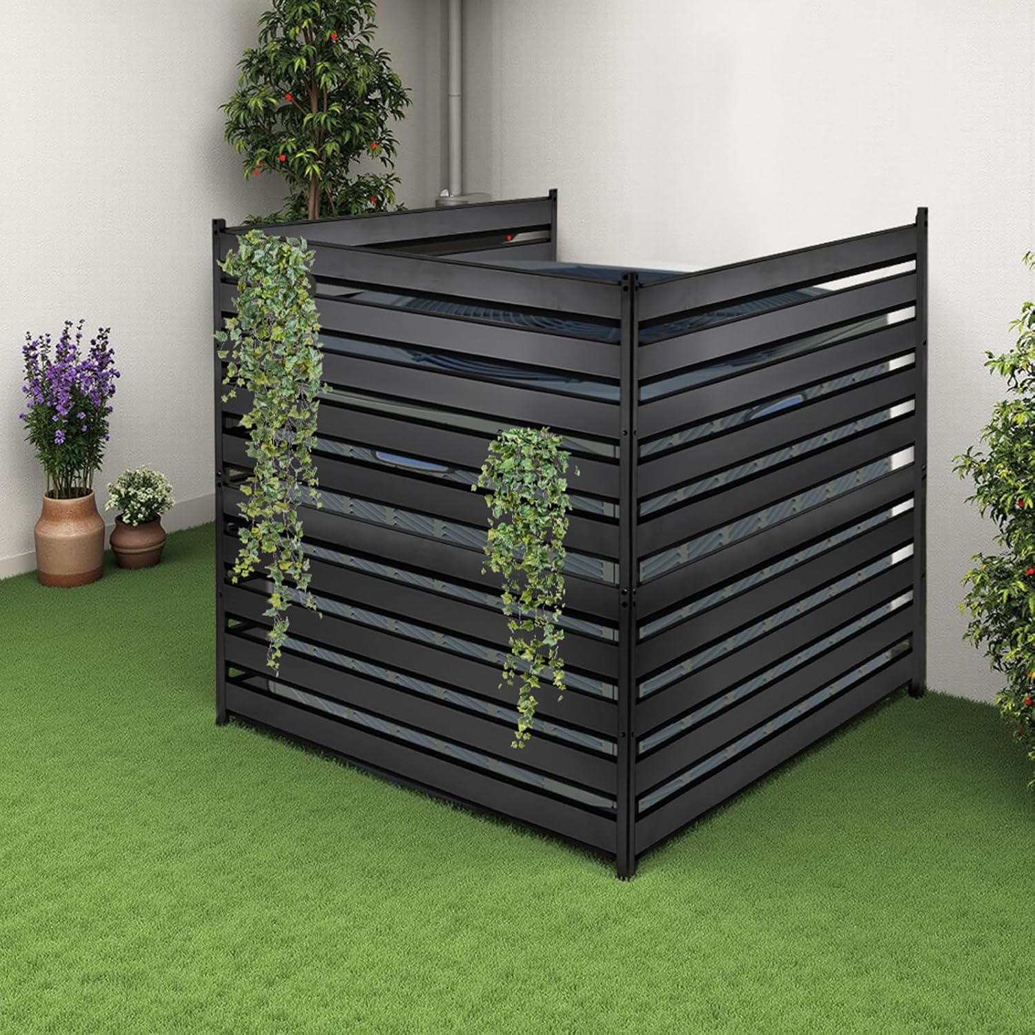 42" H x 38" W (3 Panels) Air Conditioner Fence Screen Trash Can Privacy Fence Panels for Outside Unit, Pool Eequipment Enclosure, No Dig Backyard Fencing (Black)