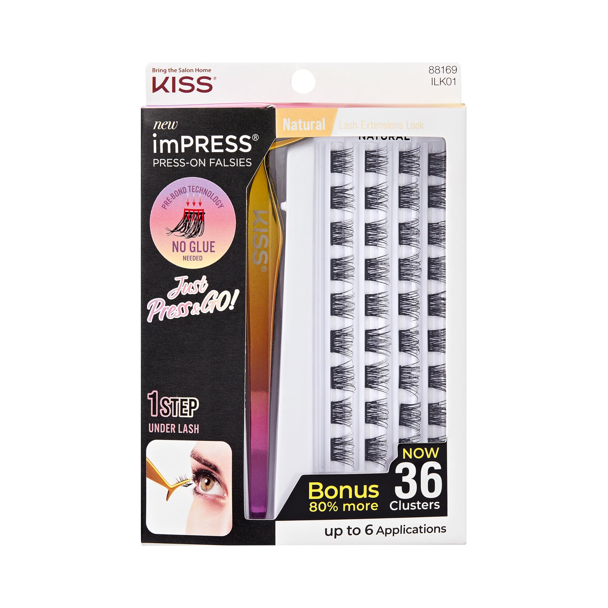 Kiss imPRESS Press-On Falsies Eyelash Clusters Kit, Natural, Black, Fuss Free, Invisible Band, Natural, 24 Hours, No Damage, No Sticky Residue, Gorgeous, Flawless, Quick & Easy | 20 Clusters