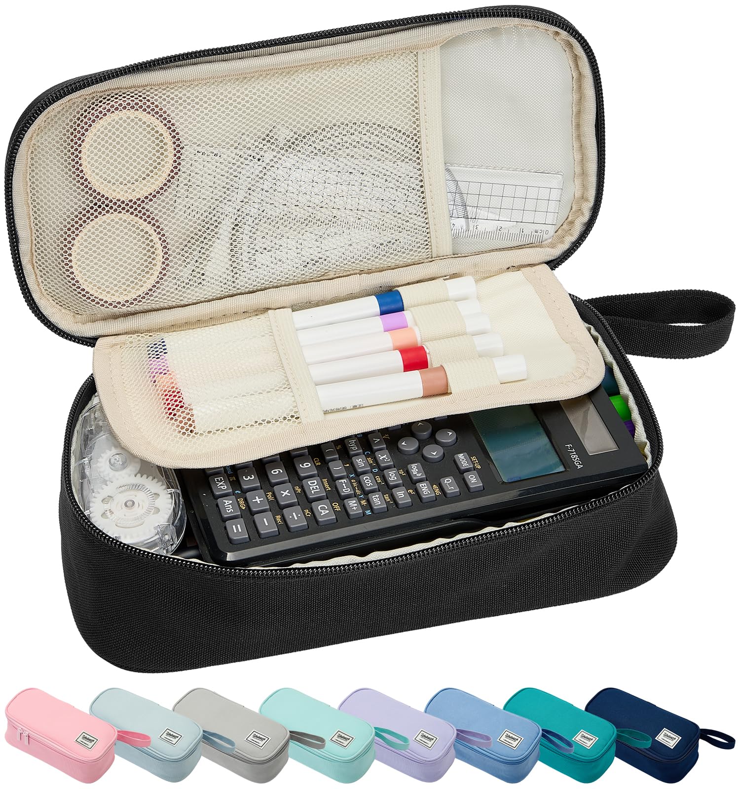 spacemate pencil case pouch box bag school supplies girls boys kids cute preppy stuff large big capacity aesthetic pen organizer back to college stationary coal black standard stlye 1800ml