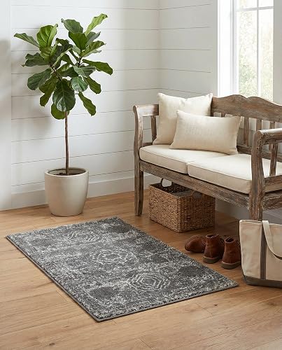 Rugs.com Dover Collection Rug – 2' x 3' Dark Gray Low-Pile Rug Perfect for Entryways, Kitchens, Breakfast Nooks, Accent