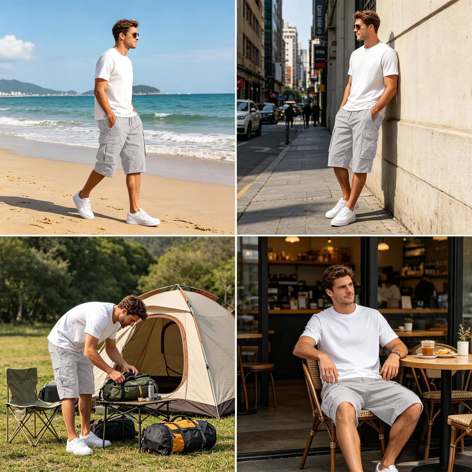 3er Pack Cargo Shorts Herren Sommer Kurze Hosen Herren Kurz Stretch Cargohose Baggy Arbeitshorts Männer Casual Chino Wanderhose Outdoor Sweatshorts Oversized Freizeitshorts mit Taschen
