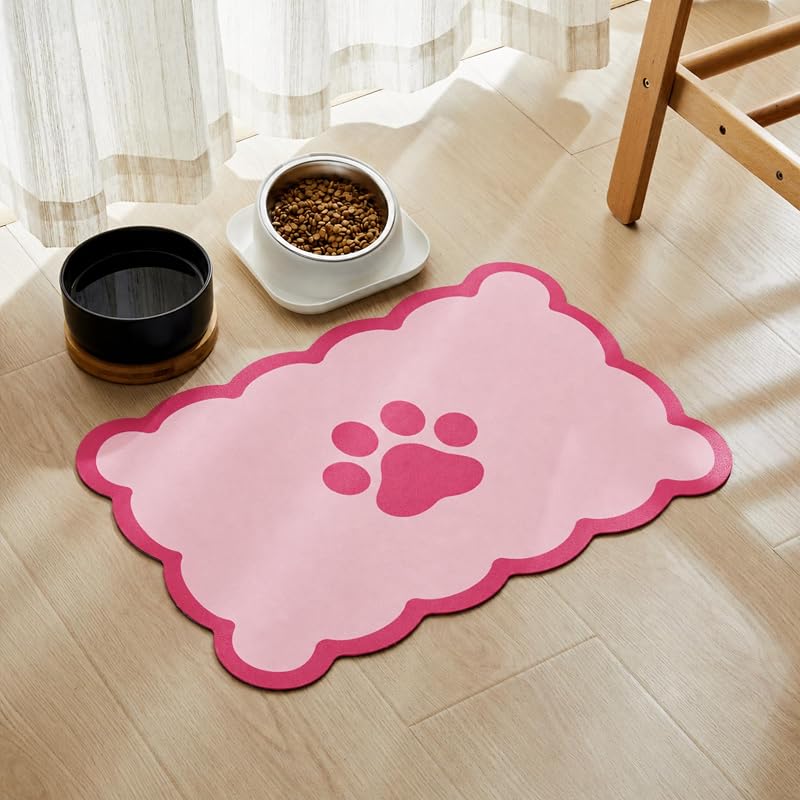 Tapete para Alimentação de Cães em Couro Vegano com Base Emborrachada Coral Pink 35,61 x 48,26 cm
