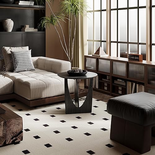 Miniatura 3 de Mesa auxiliar redonda, mesa auxiliar estética moderna con chapa de roble, mesa decorativa de madera para sala de estar, dormitorio (A, negro)