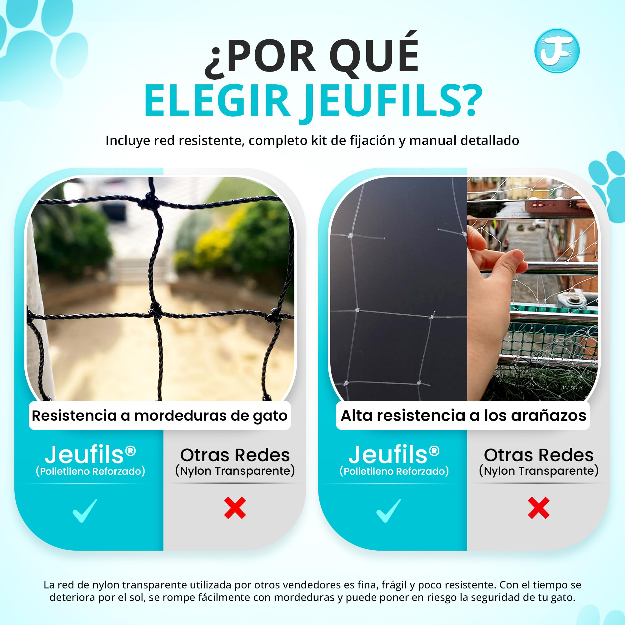 Jeufils® Kattennet voor terras (8 x 3 m) | kattennet, incl. bevestigingsset, handleiding - kattennet voor terras (zwart), kattennet