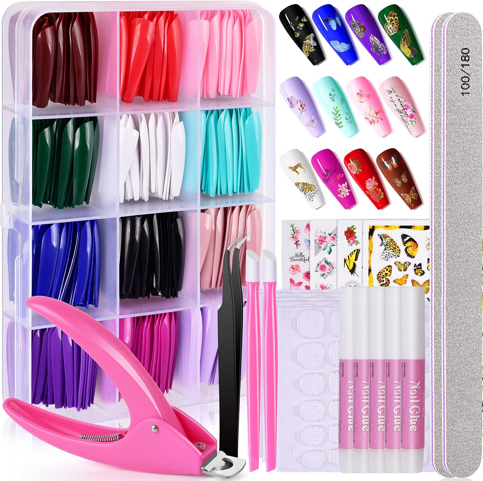TsMADDTs360PCS Coffin Press on Nails Long, Acrylic False Nails Set with 12 Packs Ballerina Coffin Fake Nails with Glue,Files,Stickers for Nail Art DIY,12 Colors Glue On Nails