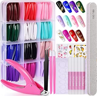 Coffin Press on Nails Long, TsMADDTs 360PCS Long Coffin Fake Nails Set with 12 Packs Acrylic Ballerina False Nails with Glue,Files,Stickers for Nail Art DIY,12 Colors Glue On Nails