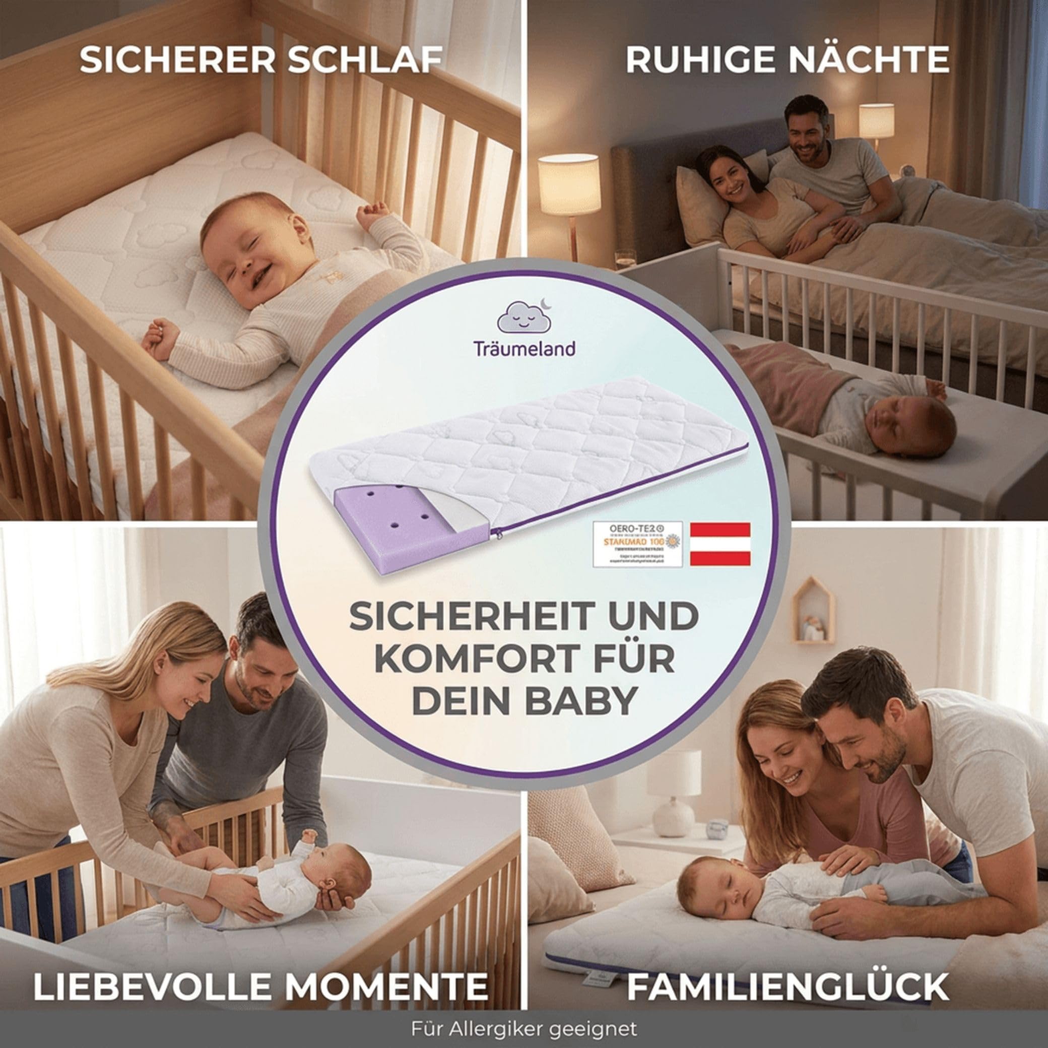 Träumeland Babymatratze Brise Exklusiv | Kindermatratze aus punktelastischer Kaltschaumkern für Stubenkorb, Wiege, Beistellbett | Kinderbettmatratze mit vertikalen Belüftungskanälen