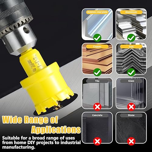 Miniatura 5 de Juego de 4 sierra perforadora de carburo para metal, 1 pulgada (1.004 in) TCT con brocas piloto chapadas en titanio para acero inoxidable, metal