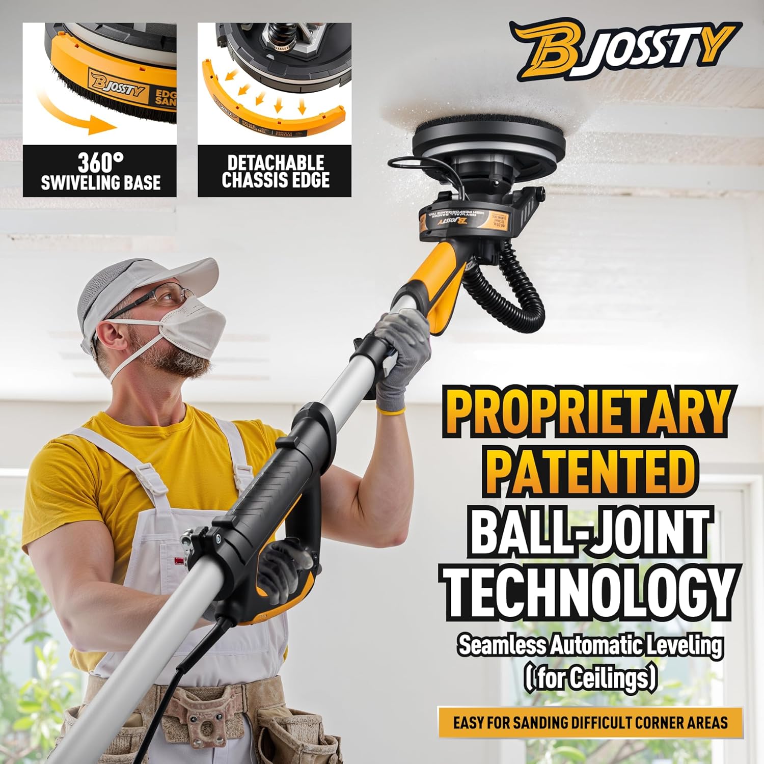 Drywall Sander with Vacuum Dust Collector, High Power 7.1-AMP Electric Sander for Drywall, 99% Dust Removal, 7 Variable Speed 950-1850RPM, Dustless Wall Sander for Drywall, Popcorn Ceiling etc