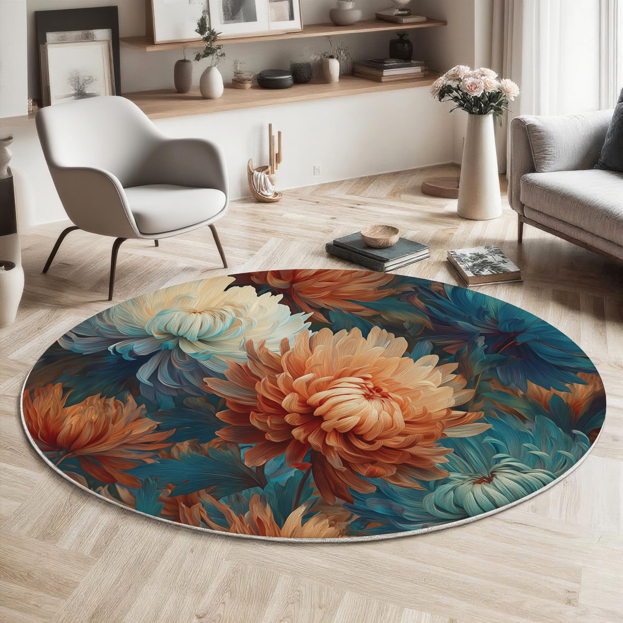 Tapis poil ras orange lavable et antidérapant pour grand salon moderne