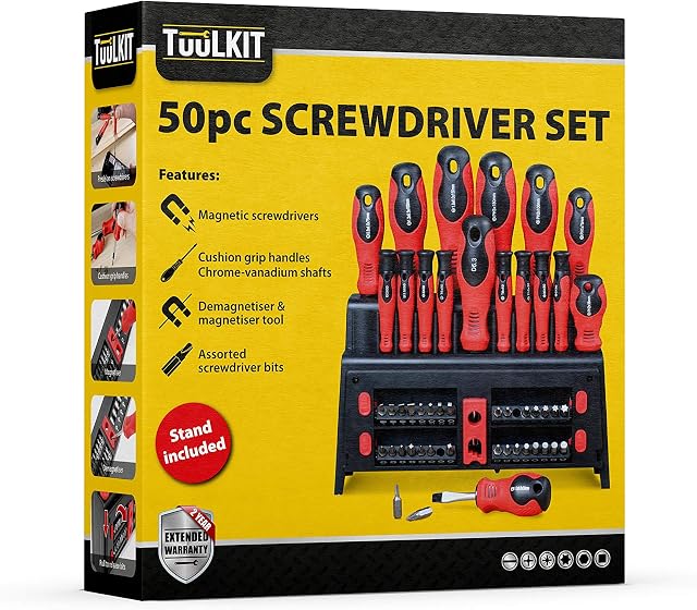 50 Piece Screwdriver Set Flat-Heads Crossheads Slot-Heads and Precision Screwdrivers Magnetised Chrome Vanadium Shafts. Screwdriver Bit Set. Multibit Screwdriver Set (TuuLKIT)