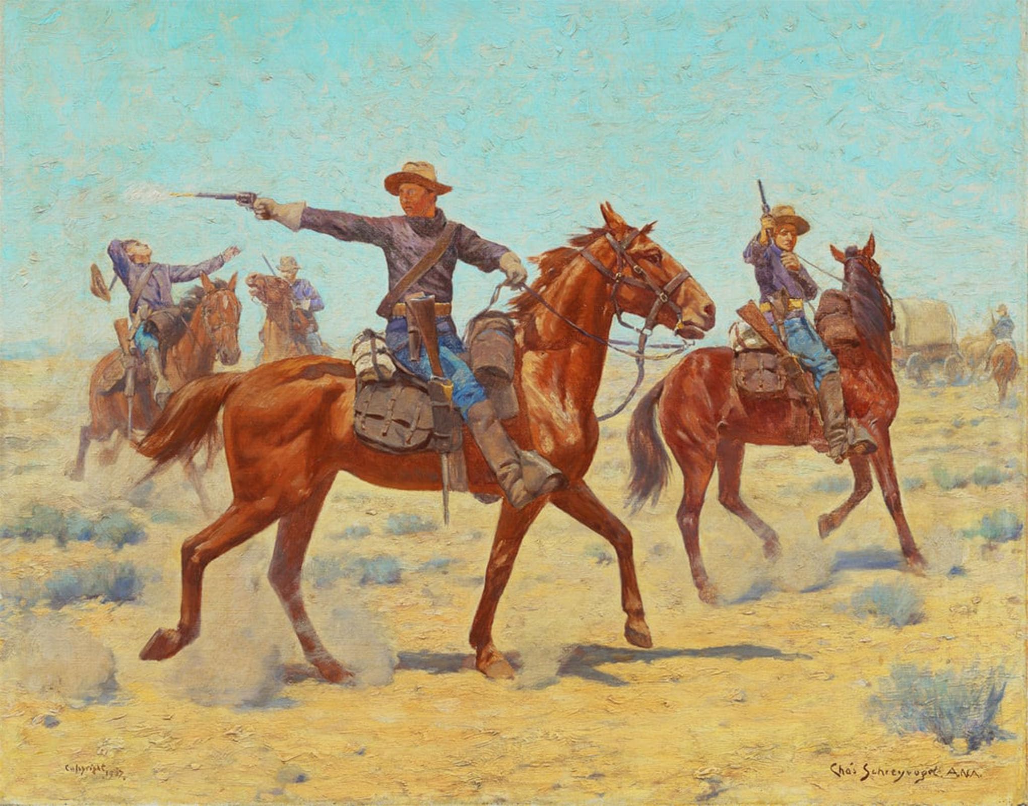 SERENDIPITP Vintage Wall Art Canvas Nordic Poster Canvas Print Picture the Rear Guard by Charles Schreyvogel Wall Art Poster for Home Decor 60x90cm