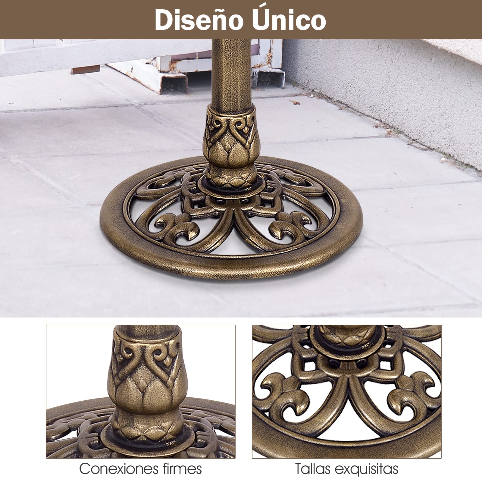 GYMAX Comedero Pajaros Exterior de PP, Bebedero Pajaros con 3 Clavos de Anclaje, Resistente a la Intemperie, Baño para Pájaros de 51 x 51 x 72 cm, Bañeras para Pájaros Decorativas de Jardín y Bosque
